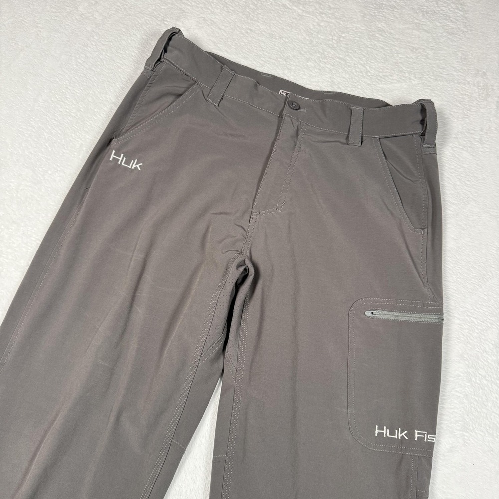 Huk Pants Mens Large 36x32 Gray Fishing Stretch Zip Pockets Khakis Outdoor